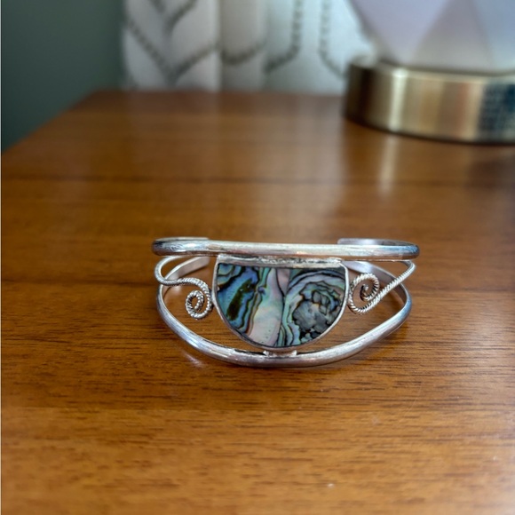 Vintage Mexican Silver Abalone Cuff Bracelet - Picture 9 of 10